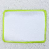 Neon Green Embroidered BLANK Sublimation HAT/POCKET Patch, close-up of a rectangular neon green embroidered patch with a white sublimation area and neatly stitched edges.