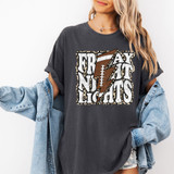 Friday Night Lights Leopard DTF Heat Transfer, a graphic T-shirt design featuring a bold lightning bolt and leopard print background.