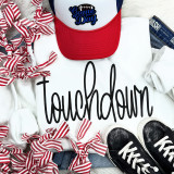 Touchdown Cursive Black PUFF Screen Print Heat Transfer, product image featuring sports-themed heat transfer design on clothing.