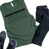 Hakuna Masquata Sublimation Transfer, green sleeveless tank top with black and white text design and distressed style.