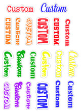 Back To School Custom Names Vinyl Sticker Sheet, colorful adhesive labels with various fonts and colors for personalization and school projects.