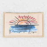 Promise Keeper Embroidered HAT/POCKET Patch, embroidered patch featuring a sunrise or sunset over water with rays and the words 'Promise Keeper' in script.