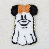 GIRL Mouse Ghost Glitter Chenille HAT/POCKET Patch, a plush embroidered patch featuring a girl's mouse with glitter accents, in a fun and adorable style.