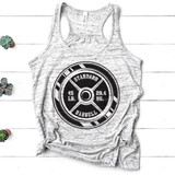 Weight Training Sublimation Transfer, Sleeveless tank top with barbell graphic design.