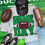 Green Chenille Game Day with Sequin Football Patch, sporty clothing and accessories for football fan celebration.