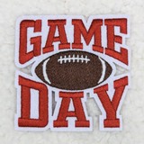 Varsity RED Game Day Embroidered HAT/POCKET Patch, with red text and a football graphic.