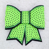 Neon Green Sequin Bow HAT/POCKET Patch, vibrant neon green sequins arranged in a bow shape with black embroidered details.