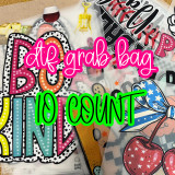 10 COUNT Christmas DTF Heat Transfer Grab Bag, colorful heat transfer vinyl sheets with various holiday designs and patterns for crafting and decorating.