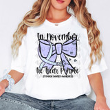 In November, We Wear Purple Stomach Cancer Awareness DTF Heat Transfer, purple bow design for stomach cancer awareness.