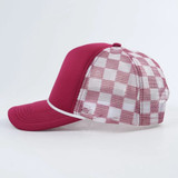 Maroon & White Checkered Foam Trucker Hat