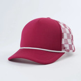 Maroon & White Checkered Foam Trucker Hat