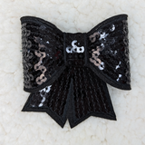 ALL BLACK Sequin Bow HAT/POCKET Patch, a black accessory featuring shiny sequins sewn into a bow shape with a pocket detail.