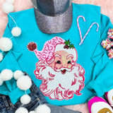 Sequin Pink Santa Patch, pink sequin Santa Claus patch with festive holly accents.