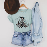 Hang Loose Brother DTF Heat Transfer, skeleton riding a checkered mouse with a cowboy hat and the phrase 'Hang Loose brother'.