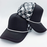 Black & White Checkered Foam Trucker Hat
