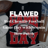 FLAWED Red Chenille Football Game Day with Sequin Bow Patch *READ DESCRIPTION*