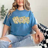 Mama Blue Floral Faux Glitter DTF Heat Transfer