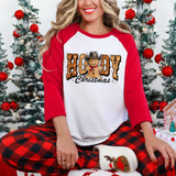 Howdy Christmas Gingerbread Man DTF Heat Transfer, holiday-themed gingerbread man wearing a cowboy hat and red bow, Christmas design for apparel