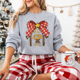 Red Plaid Bow Nativity DTF Heat Transfer, Christmas-themed heat transfer design featuring a red plaid bow with a star and nativity scene.