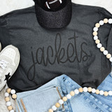 Jackets Black PUFF Screen Print Heat Transfer, black jacket with large black screen print text, casual fashion clothing with accessories.