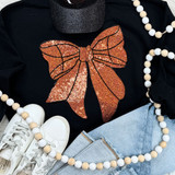 Sequins Basketball Bow Patch, orange sequin butterfly patch with black outlines on a black sweatshirt