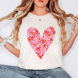 Red/Pink Bow Heart DTF Heat Transfer, colorful heart-shaped design made of pink and red bows for fabric decoration.