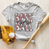 Baseball Mimi Faux Embroidery DTF Heat Transfer, a gray T-shirt with baseball-themed embroidery design.