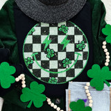 Sequin Checkered Happy Face with Shamrocks Patch