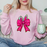 Bunny Ears with Bow Easter Sequins Patch, pink sequined bunny ears with bow patch on pink sweatshirt.