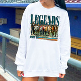 Legends Never Die DTF Heat Transfer, product design on a white sweatshirt.
