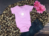 Sunflower WHITE HAT/CAN HUGGER Screen Print Heat Transfer, white sunflower design on a pink baby onesie.