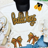 Gold Ball Bow Sides Glitter Patch SET OF 2, colorful patches featuring glittery gold and red bows with black outlines.