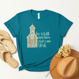 Be Still And Know That I Am God DTF Heat Transfer T-shirt with church graphic and inspirational quote.