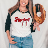 Baseball With Bow Chenille Patch, embroidered patch on baseball cap with a bow design.