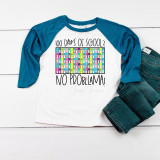 Llama 100 Days Sublimation Transfer, colorful llama pattern on a white and blue long-sleeve shirt.