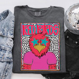 Red Birds Colorful Mascot DTF Heat Transfer, vibrant cartoon bird character with star-shaped sunglasses on a gray T-shirt.