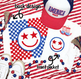 Red and Blue Checkered Happy Face Fluffy Patches