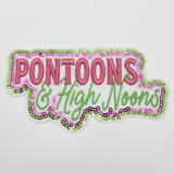 Pontoons & High Noons Embroidered HAT/POCKET Patch, colorful embroidered patch with pink and green design, suitable for hats and pockets.