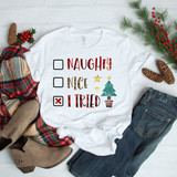 I Tried Naughty List Glitter effect Leopard Plaid Sublimation Transfer