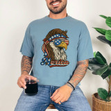 Merica Faux Patch DTF Heat Transfer, embroidered eagle wearing American flag sunglasses and a bandana with stars and stripes design.