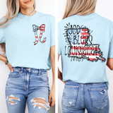 God Bless - Pick Your State SET DTF Heat Transfer T-shirt with Louisiana map design and patriotic bow detail