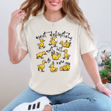 Most Definitely Not All In A Row DTF Heat Transfer, a T-shirt featuring a humorous illustration of ducks and the phrase 'most definitely not all in a row' in black handwritten style text.