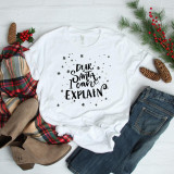 Dear Santa I Can Explain Sublimation Transfer, white T-shirt with a festive design and text, holiday decor and fashion apparel displayed for Christmas themed sublimation printing.