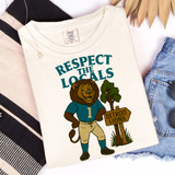 Respect Your Locals - PICK YOUR TEAM DTF Heat Transfer T-shirt with a lion mascot and Detroit Lions text.
