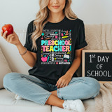 Preschool Teacher Word Art DTF Heat Transfer, colorful and creative design with educational and motivational words for preschool teachers.
