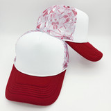 Football Medley Team Colors Foam Trucker Hat, a white and red foam baseball cap with football-themed team colors, featuring a mesh back and adjustable strap.