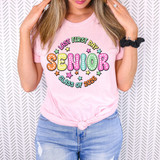 Bubble Marquee Senior Last First Day Class Of 2026 DTF Heat Transfer, colorful and playful graduation t-shirt design for seniors.