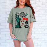 New York Collage DTF Heat Transfer, fashionable T-shirt with New York City iconic landmarks and graphic designs.