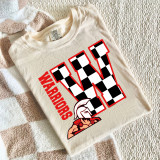 Checkered Mascot N-Z DTF Heat Transfer, a graphic design of a blood-blooded warrior mascot with checkered pattern and text.