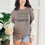 Joy Leopard DTF Heat Transfer, oversized woman's sweatshirt with 'JOY' and Bible verse John 16:22 in leopard print design.